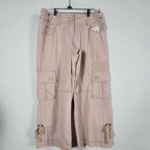 CAbi Womens Mid-Rise Cotton Cropped Cargo Pants Size 10 Beige Casual #566 New